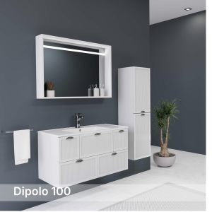 Dipolo 100 cm Led Aynalı Banyo Dolabı Takımı - Beyaz (MDF Lam & Mebran Kapak)