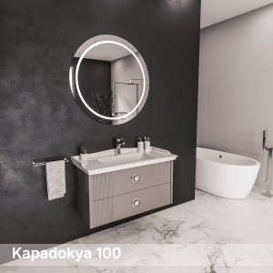 Kapadokya 100 cm Led Aynalı Banyo Dolabı Takımı (MDF Lake Gövde & Mdf Lake Çekmece)