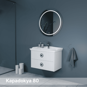 Kapadokya 80 cm Led Aynalı Banyo Dolabı Takımı (MDF Lake Gövde & Mdf Lake Çekmece)