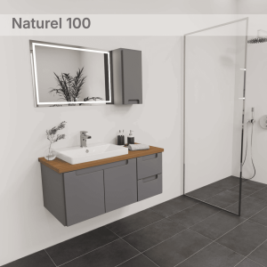 Natural 100 cm Led Aynalı Banyo Dolabı Takımı (MDF Lake Gövde & Mdf Lake Kapak)