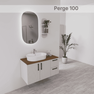 Perge 100 cm Led Aynalı Banyo Dolabı Takımı (MDF Lam Gövde & Mdf Lake Kapak)